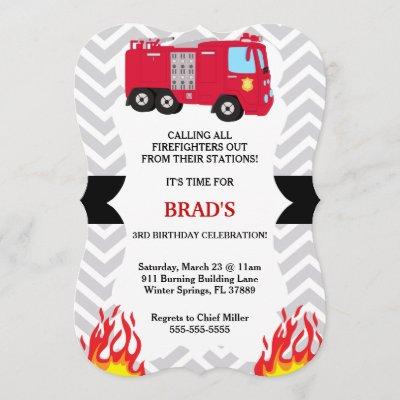Fire Truck Firefighter Birthday Invitations