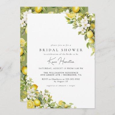 Floral Lemon | Elegant Yellow Green Bridal Shower Invitation