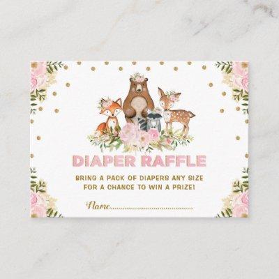 Floral Woodland Diaper Raffle Girl Baby Shower Enclosure Card