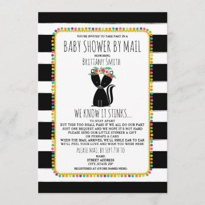 Girl Baby Shower By Mail Social Distancing Skunk Invitation