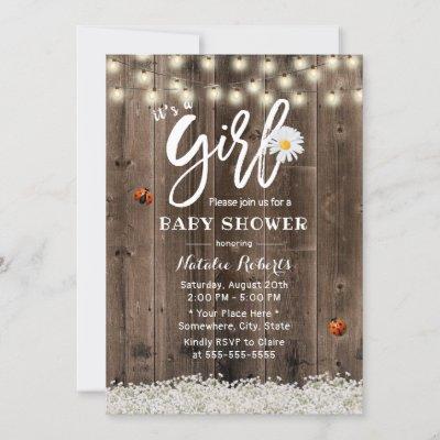 Girl Baby Shower Rustic Daisy Baby's Breath Flower Invitation