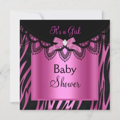 Girl Baby Shower Zebra Hot Pink Black Invitation