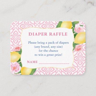 Girly Pink Lemons Baby Shower Diaper Raffle Enclosure Card