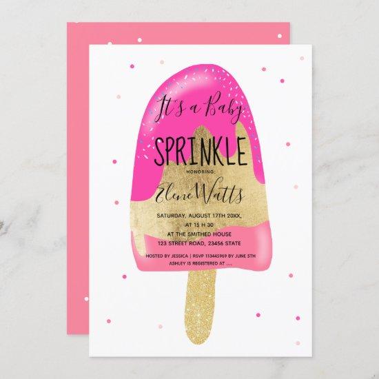Gold glitter ice cream pastel baby sprinkle shower invitation