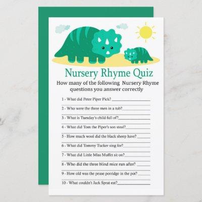 Green Dino Nursery Rhyme Quiz baby shower game