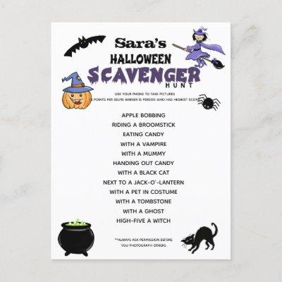 halloween scavenger hunt game party announcement postcard