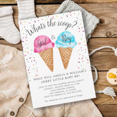 Ice Cream What's The Scoop Gender Reveal Party Invitation