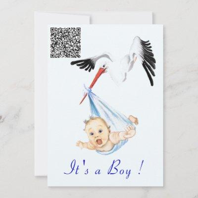 It's a Boy Stork Baby Boy Shower Invite QR Code