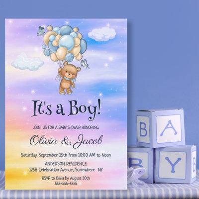 It's a Boy! Teddy Bear Blue Balloons