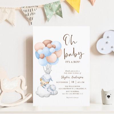Its a Boy Watercolor Baby Shower Flying Balloon Invitation