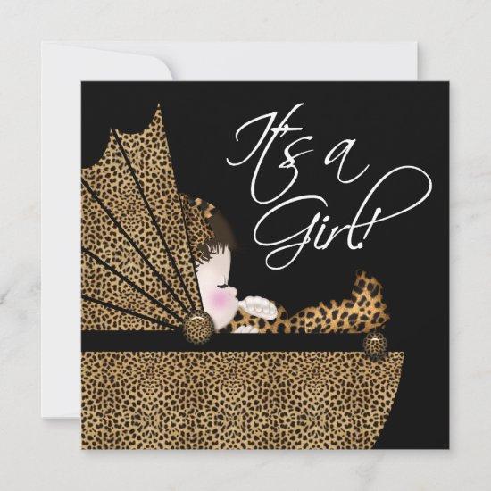 Leopard Baby Girl Shower Invitation