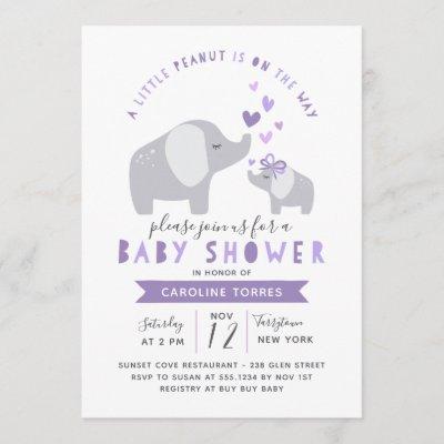 Little Peanut Elephant | Baby Shower | Purple Invitation