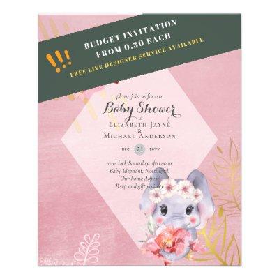 LOW BUDGET Elephant BABY GIRL SHOWER Invite Flyer