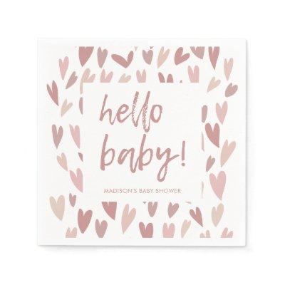 Modern Hearts Pink Girl Baby Shower Party Napkins