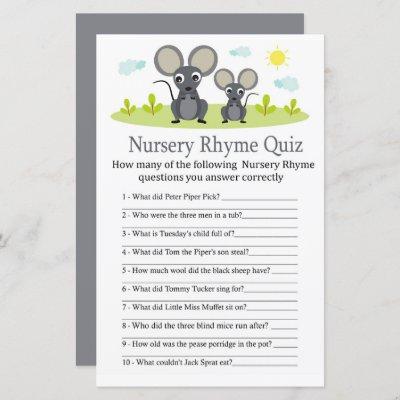 Mouse Nursery Rhyme Quiz baby shower game
