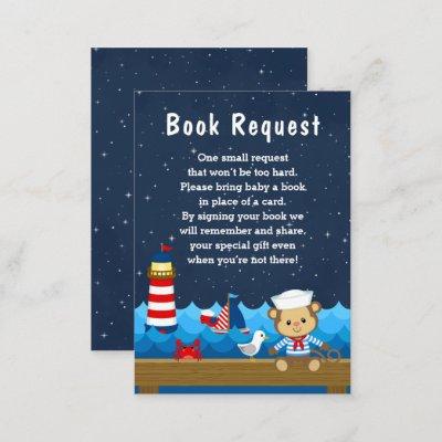 Nautical Boy Monkey Red and Navy Book Request Enclosure Card