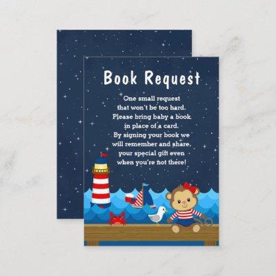 Nautical Girl Monkey Red and Navy Book Request Enclosure Card