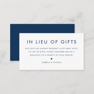 Navy Blue Minimalist Typography In Lieu Of Gifts Enclosure Card