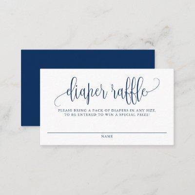 Navy Blue Pretty Script Baby Shower Diaper Raffle Business Card
