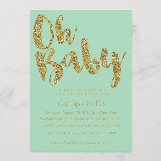 Oh Baby Gold Glitter and foil on mint