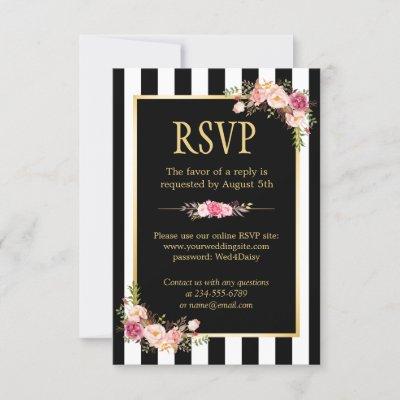 Online RSVP Floral Gold Black and White Striped