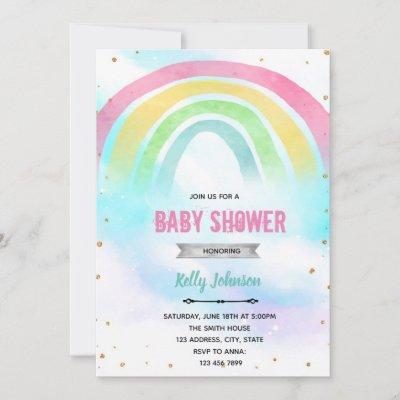 Pastel rainbow shower birthday invitation