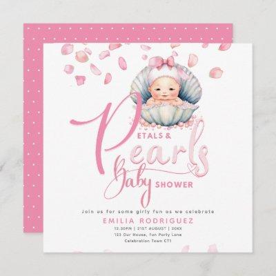 Petals and Pearls Pink Baby Girl Shower Invitation