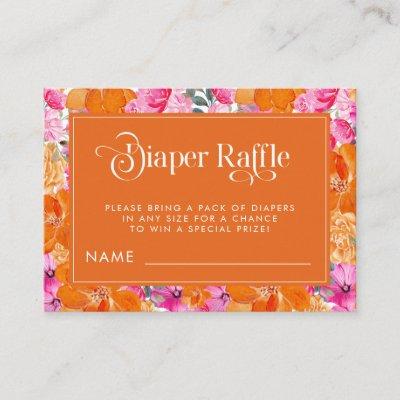 Pink and Orange Watercolor Floral Diaper Raffle Enclosure Card