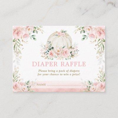 Pink Flower Pumpkin Girl Baby Shower Diaper Raffle Enclosure Card