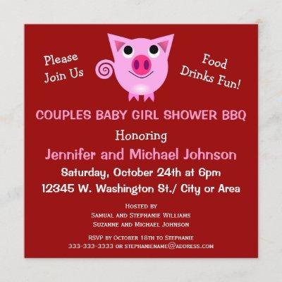 Pink Pig BBQ Couples Baby Shower Girl or Neutral Invitation