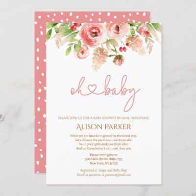 Pink Rose Floral Greenery Girl Baby Shower by Mail Invitation