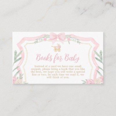 Pink Watercolor Crest Baby Shower Books for Baby Enclosure Card