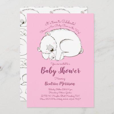Polar Bear Baby Shower Woodland Winter Pink Girl Invitation
