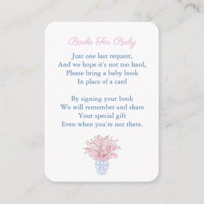 Preppy Baby Girl Shower Chinoiserie Bring A Book Enclosure Card
