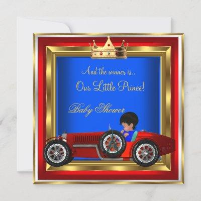 Prince Baby Shower Blue Gold Boy Red Racing Car 2 Invitation