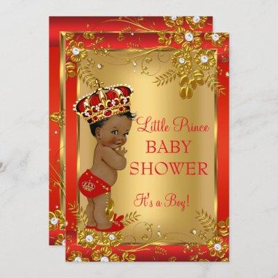 Prince Boy Baby Shower Red Gold African American Invitation