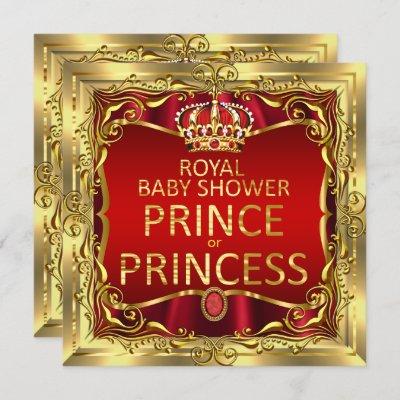 Prince or Princess Baby Shower Red Gold Invitation