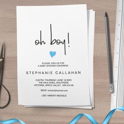 Printable Chic Oh Boy Baby Shower Invite Template