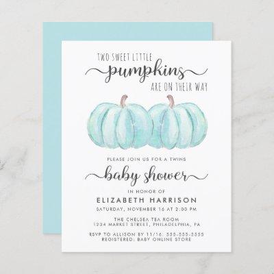 Pumpkin Blue Twin Baby Boys Shower Invitation
