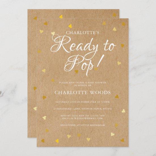 Ready to Pop Baby Shower / Sprinkle Gold Hearts Invitation