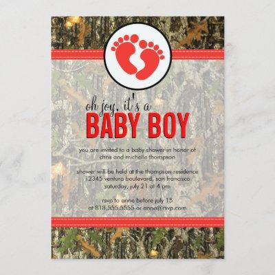 Red - Camo Baby Boy Shower Invitation