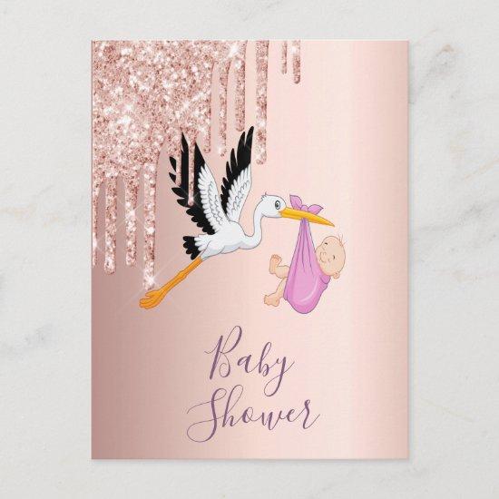 Rose gold glitter stork  postcard