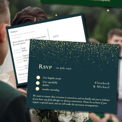 RSVP with Menu Template | Peacock Blue Green Gold