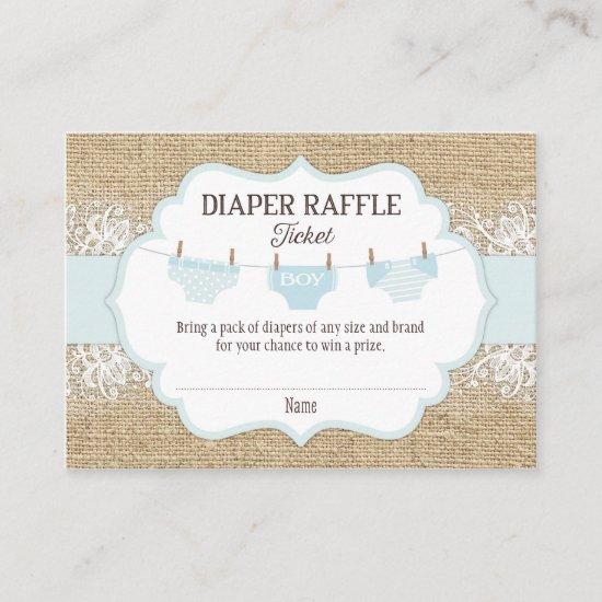 Rustic Burlap Lace Blue Boy Diaper Raffle Ticket Enclosure Card