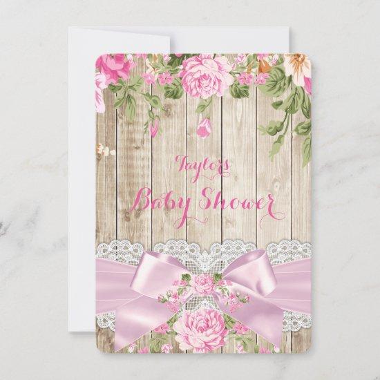 Rustic Wood Lace Pink Floral