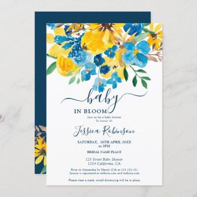 Rustic yellow blue floral watercolor