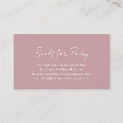 Simple Dusty Rose Pink Baby Shower Books for Baby Enclosure Card