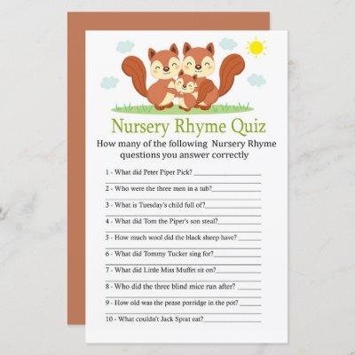 Sleepy fox Nursery Rhyme Quiz baby shower game