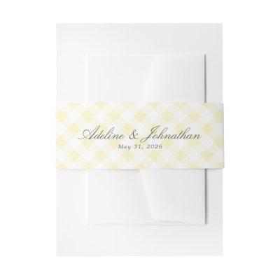 Soft Yellow and White Gingham Plaid Name and Date Invitation Belly Band