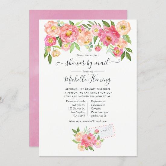 Spring Pink Floral Girl Baby Shower by Mail Invitation